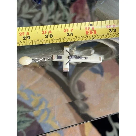 Vintage Italy Stamped Catholic Rosary Ivory Celluloid Oval Beads Madonna Center - Picture 7 of 8